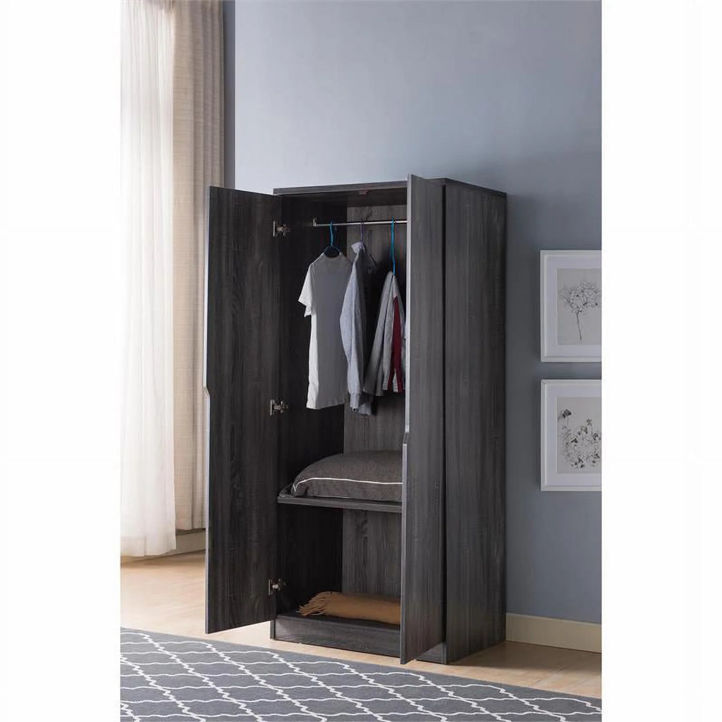 Contemporary Wood Wardrobe in Distressed Gray V946