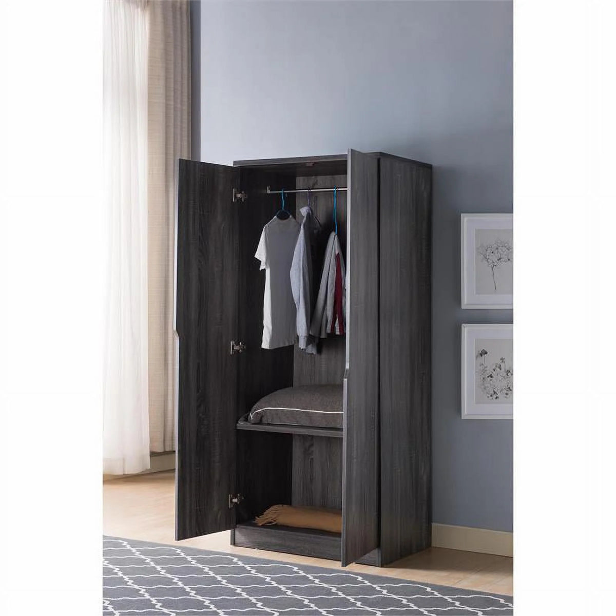 Contemporary Wood Wardrobe in Distressed Gray V946