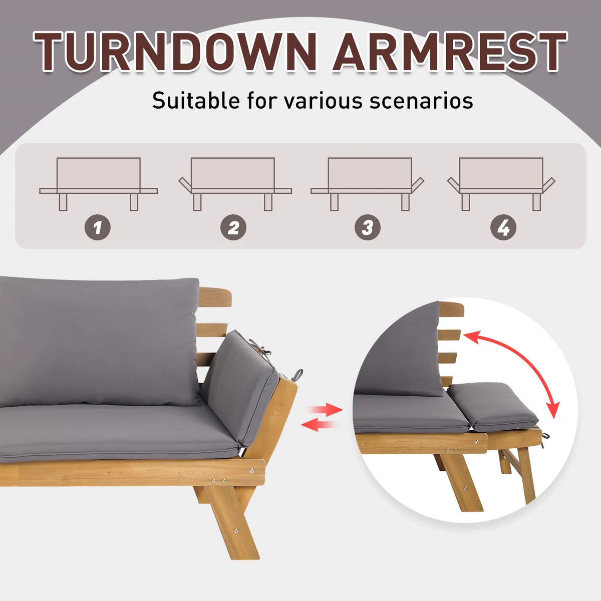 Gray Outdoor Couch Daybed with Cushion and Pillow N413868