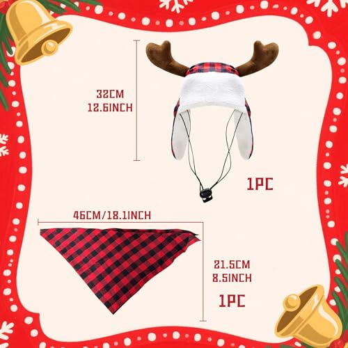 Christmas Reindeer Antlers Headband and Red Scarf for Pets S2590