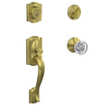 Satin Brass Single Cylinder Door Handleset with Glass Door Knob U325