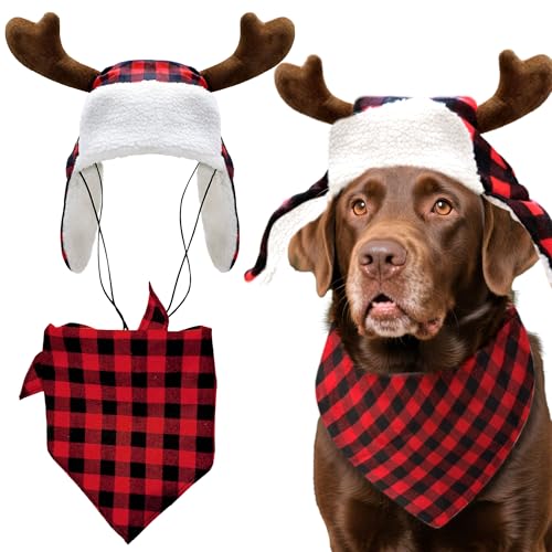 Christmas Reindeer Antlers Headband and Red Scarf for Pets S2590