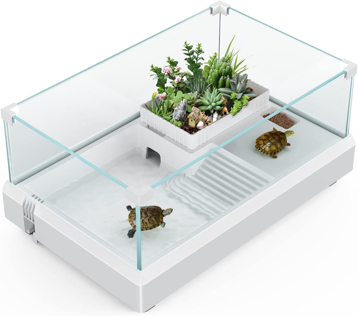 Glass Turtle Tank Aquarium with Basking Platform, Bottom Drain Design C7089