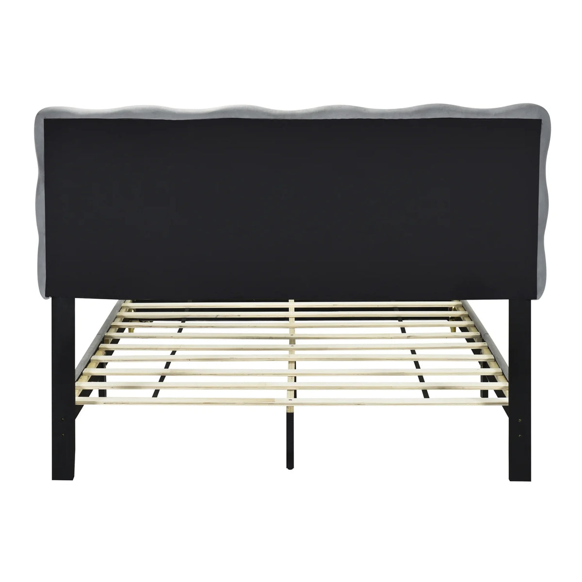 Full Size Beige Velvet Platform Bed with Headboard U48622