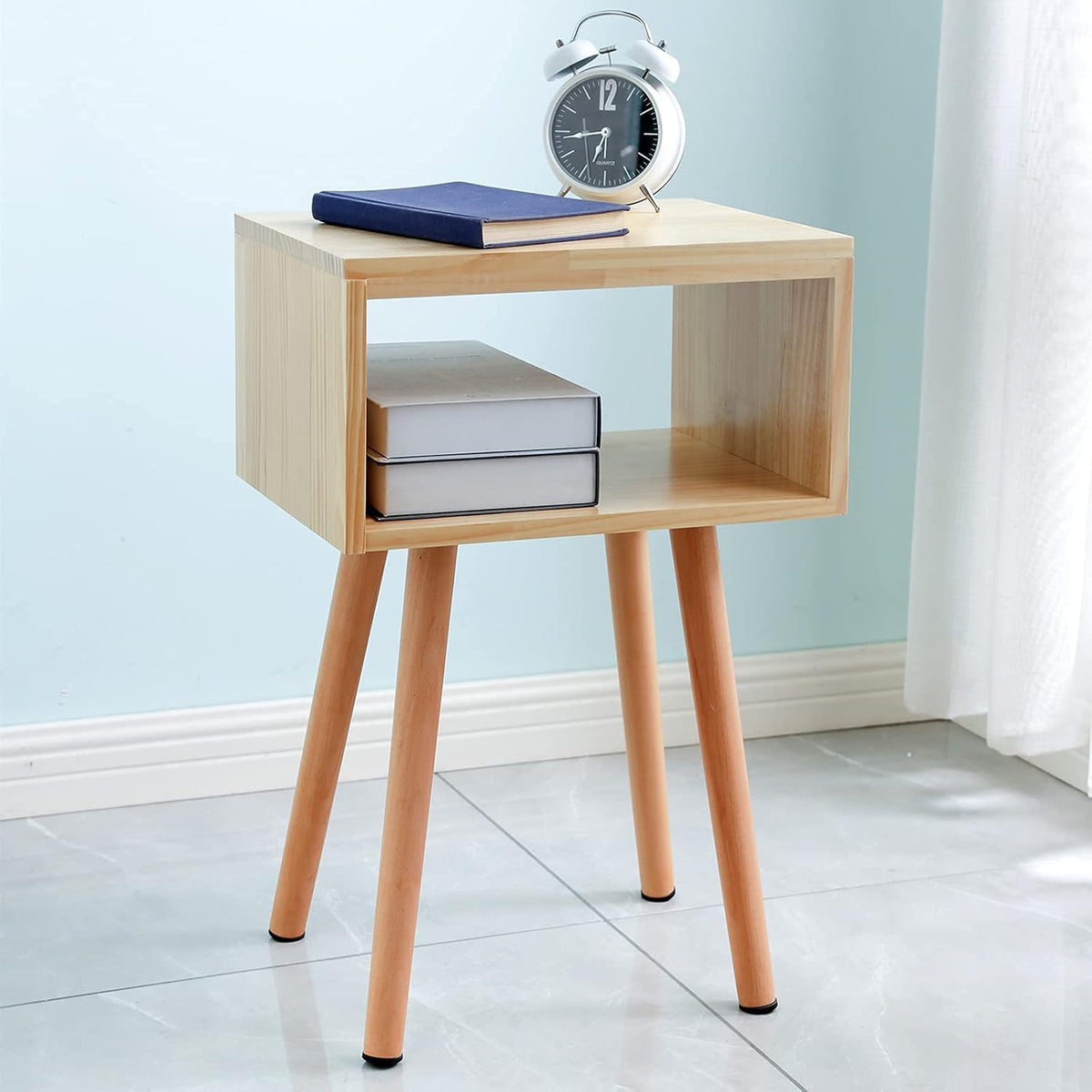 Solid Wood Nightstand Natural Wood Color Y914