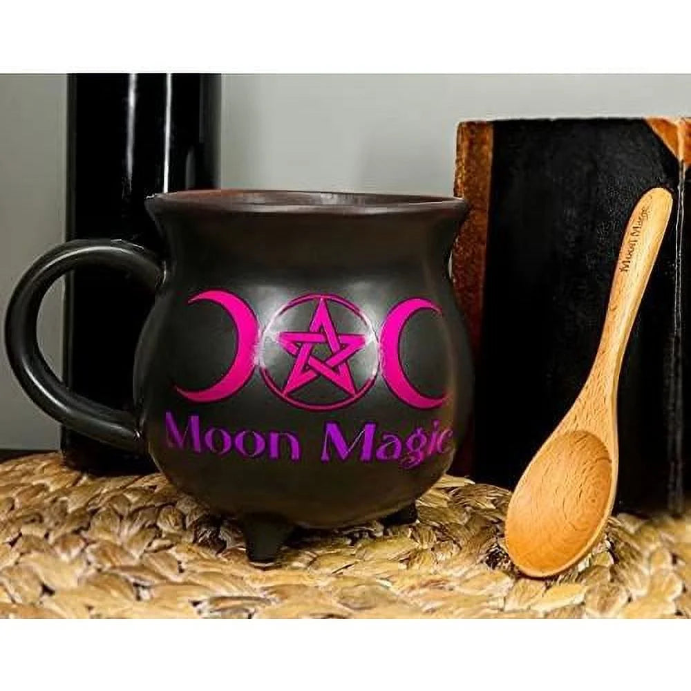 Porcelain Cauldron Shaped Bowl or Mug 32Oz with Wooden Spoon S163