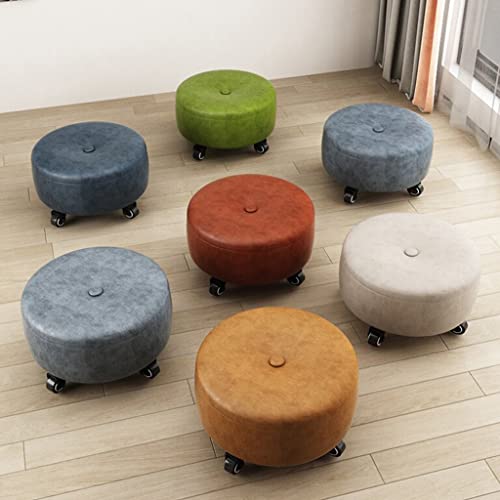 Red Leather Rolling Ottoman Stool with Wheels A5318