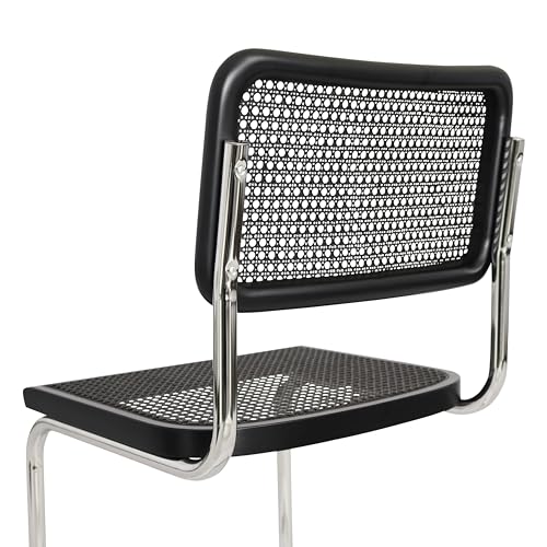 Walnut Wood & Natural Cane Cantilever Side Chair with Chrome Steel Frame O9282