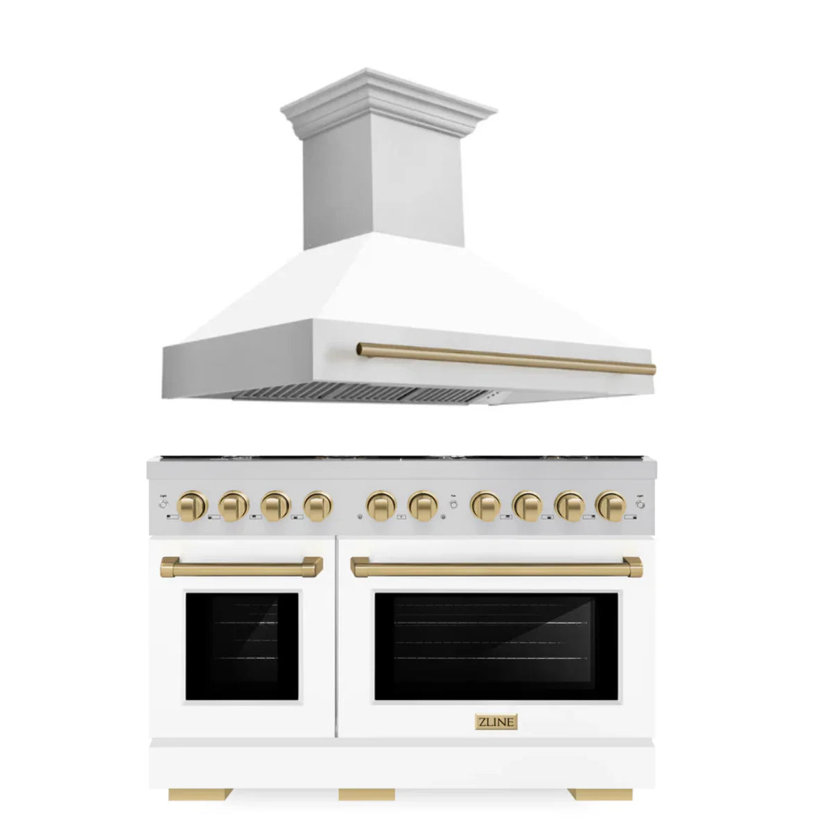 48 In. Gas Range and Range Hood in Stainless Steel with White Matte Door J21746