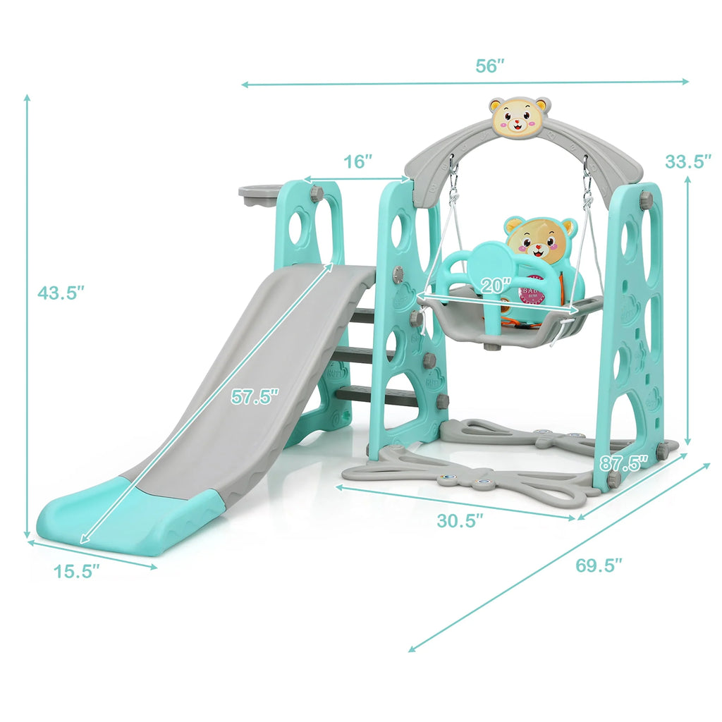 4-in-1 Toddler Climber and Swing Set with Basketball Hoop A7623