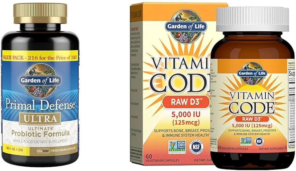 Probiotic Supplement 216 Capsules and Vitamin D3 60 Capsules Q1558