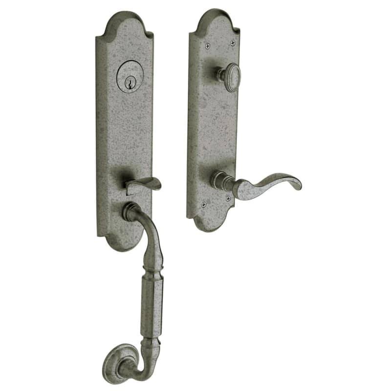 Distressed Antique Nickel Single Cylinder Handleset with Wave Lever A47570