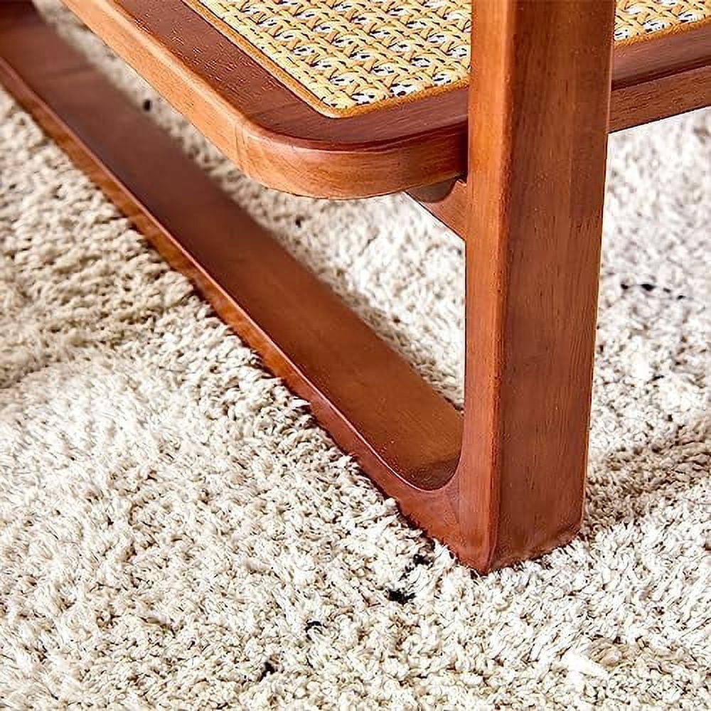 Rattan Woven Glass Desktop Round Double-Layer Solid Wood Coffee Table F99006