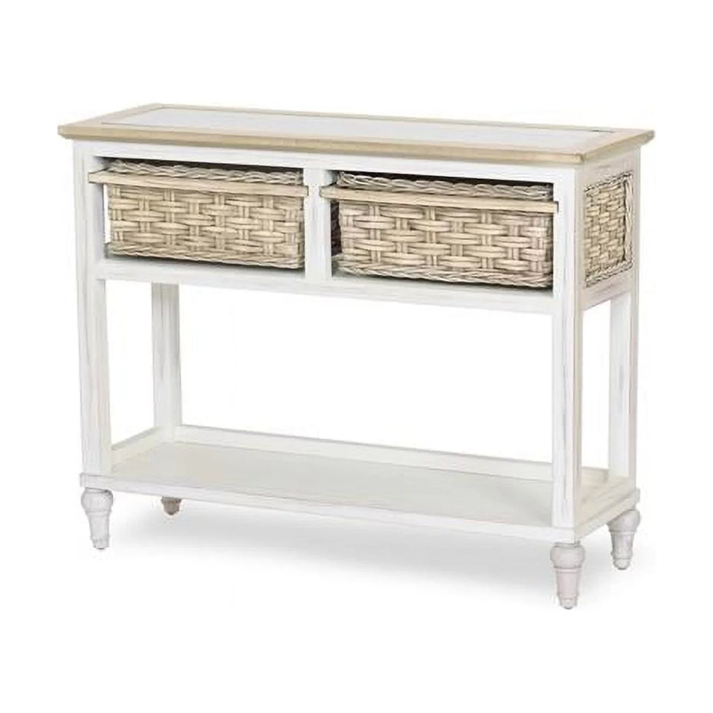 White Brown Wood Console Table with 2 Baskets T110487