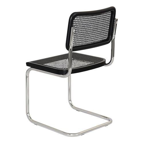 Walnut Wood & Natural Cane Cantilever Side Chair with Chrome Steel Frame O9282