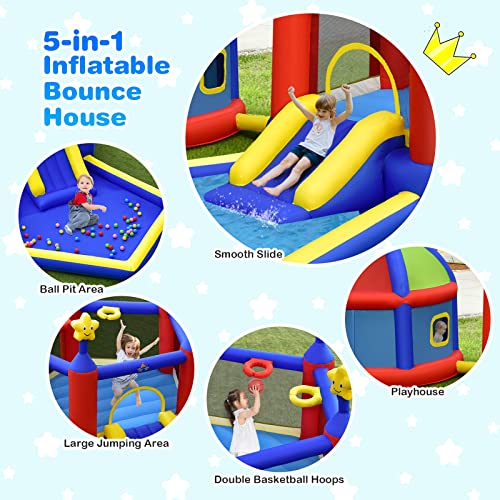 Inflatable Bounce House with Basketball Hoops and Ball Pit Pool R24032