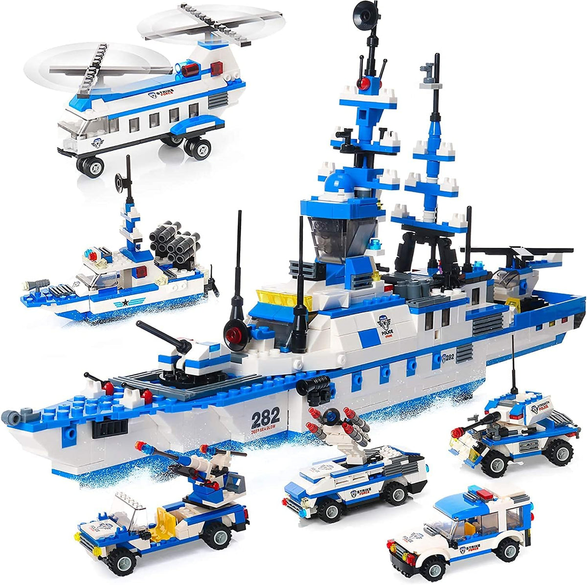1169 Pieces 6 in 1 City Police Building Blocks Kit with Storage Box K822