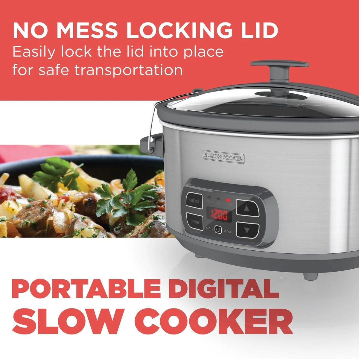 Digital Slow Cooker with 7 Quart Capacity, Stainless Steel G685261