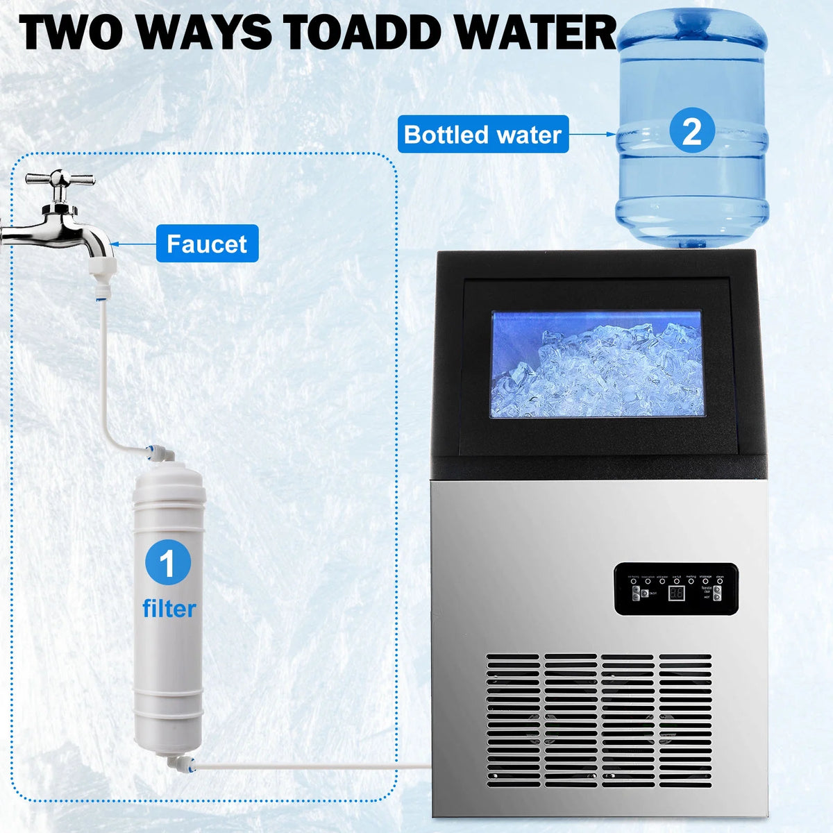 Commercial Ice Maker Machine, 132LBS/24H, Stainless Steel, 24LBS Storage, 40 Cubes W9811