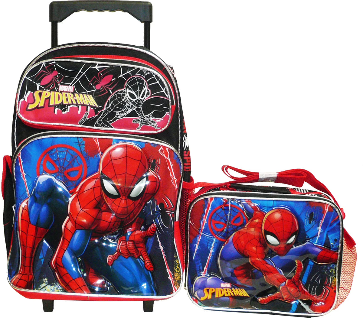 Black Red Blue Rolling School Backpack with Lunch Bag A9461