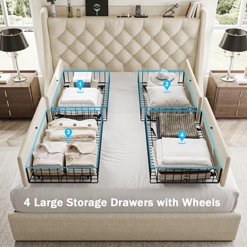 King Size Upholstered Bed Frame with 4 Storage Drawers G793