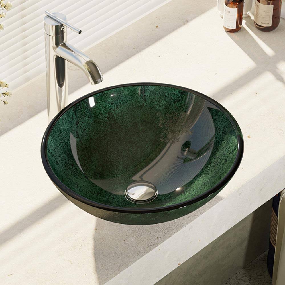 Forest Green Glass Bathroom Sink with Faucet L700138