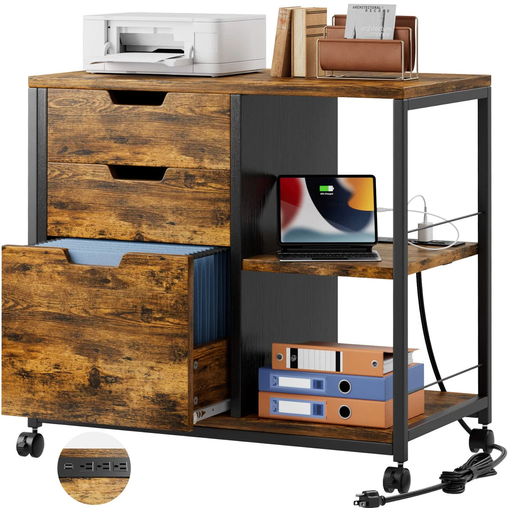 Rolling Wooden File Cabinet with 3 Drawers Y730484