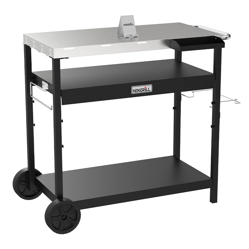 Stainless Steel Outdoor Food Prep Cart with Double Shelves G14853