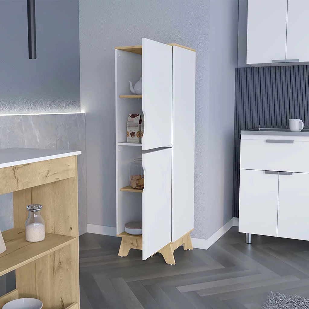 Light Oak White Four Shelves Two Doors Kitchen Pantry X3633