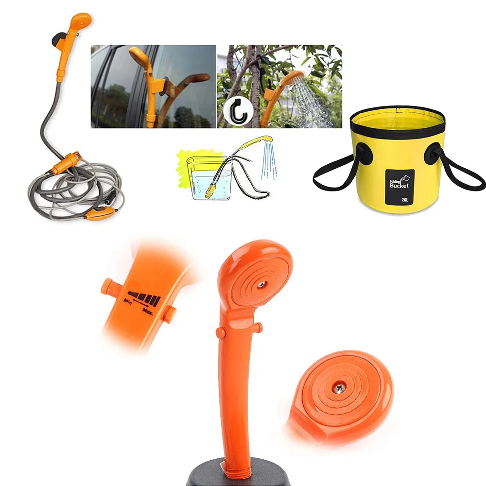 Camping Shower Electric Outdoor Folding Bucket Kit Q64973
