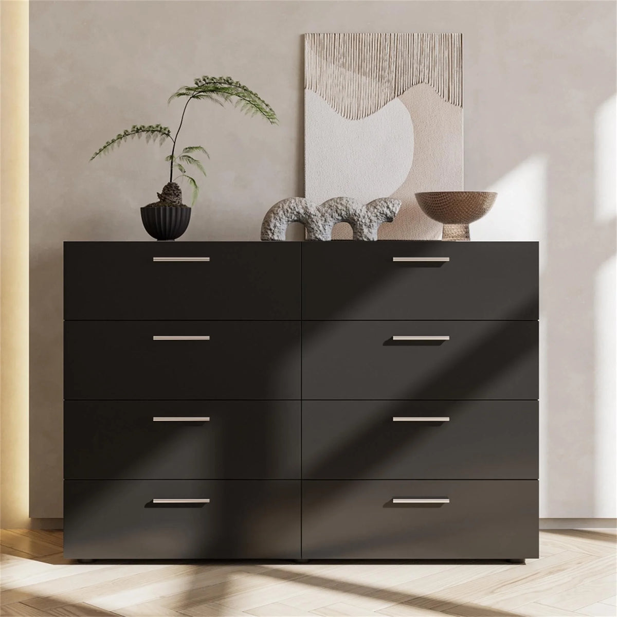 Black 6 Drawer Wood Dresser M543