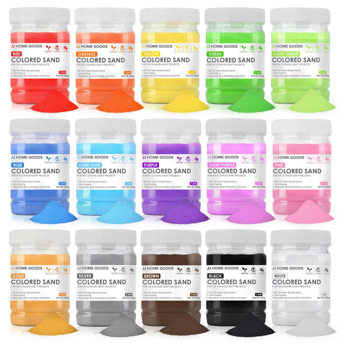Colored Sand 16.5 lbs 15 Bottles Non-Toxic Craft Sand L760474