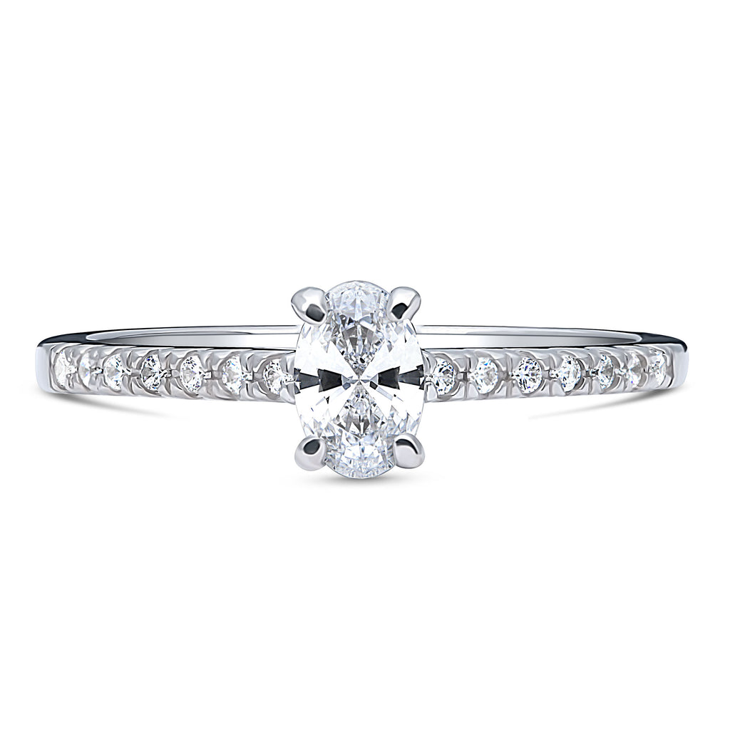 Sterling Silver Oval Cut Cubic Zirconia Promise Ring, Rhodium Plated Size 9 E7667