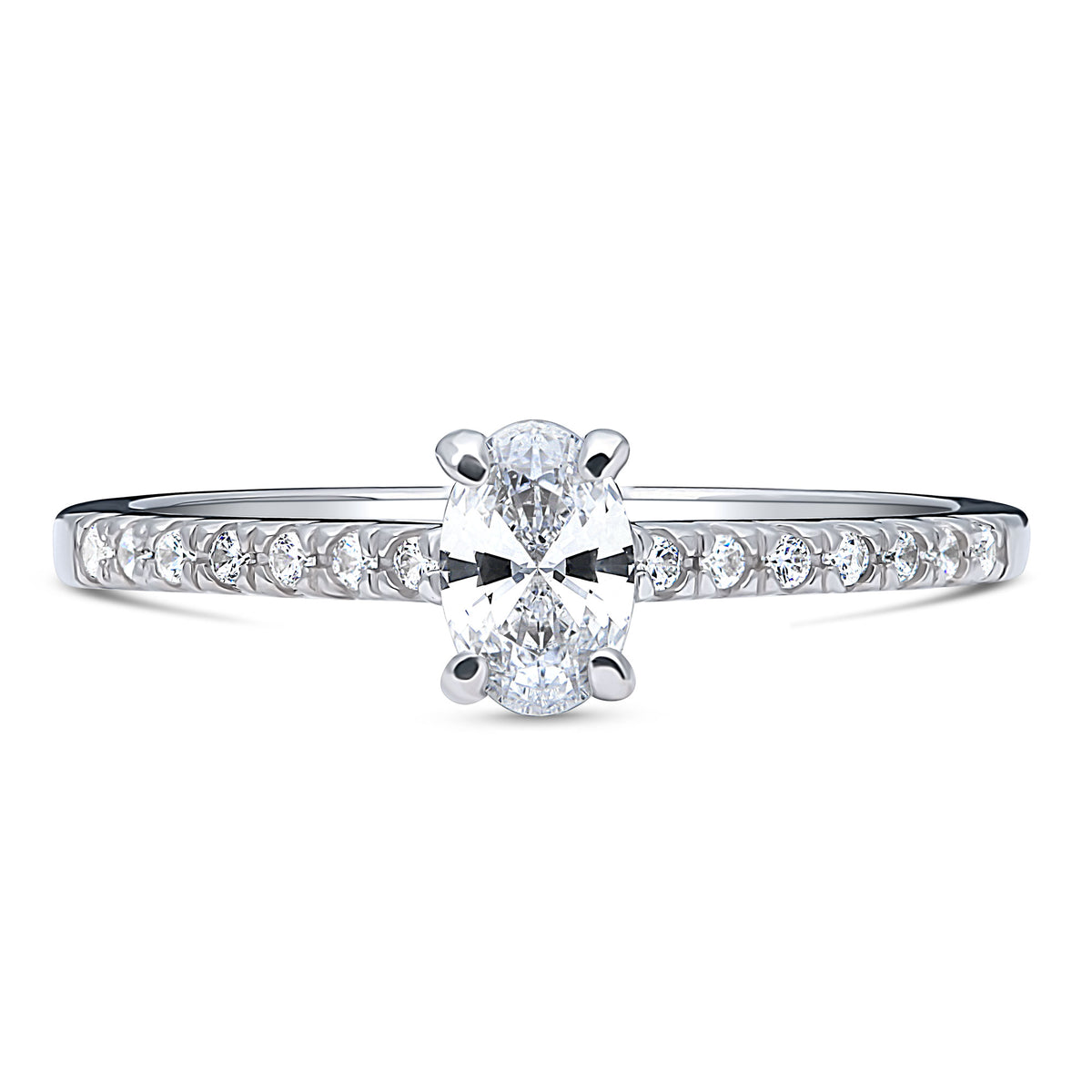 Sterling Silver Oval Cut Cubic Zirconia Promise Ring, Rhodium Plated Size 9 E7667