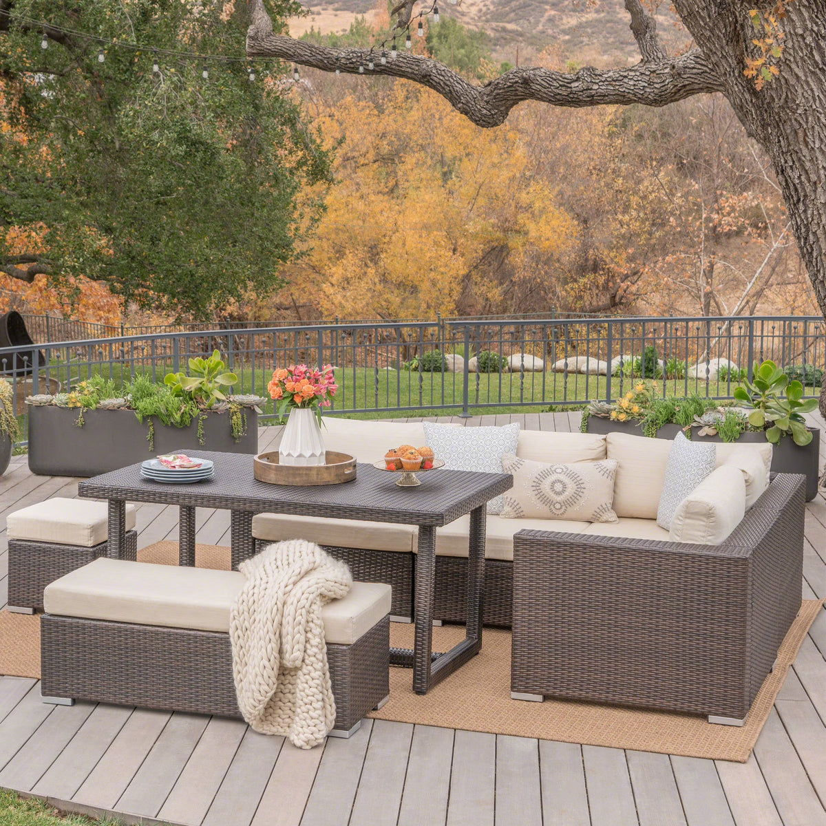 7 Piece Wicker Dining Sofa Set with Cushions T280010