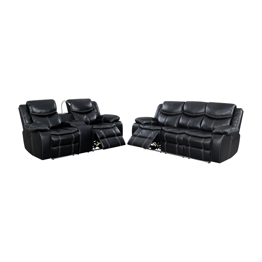 2-Piece Power Recliner Sofa and Loveseat Set in Black Faux Leather K4823