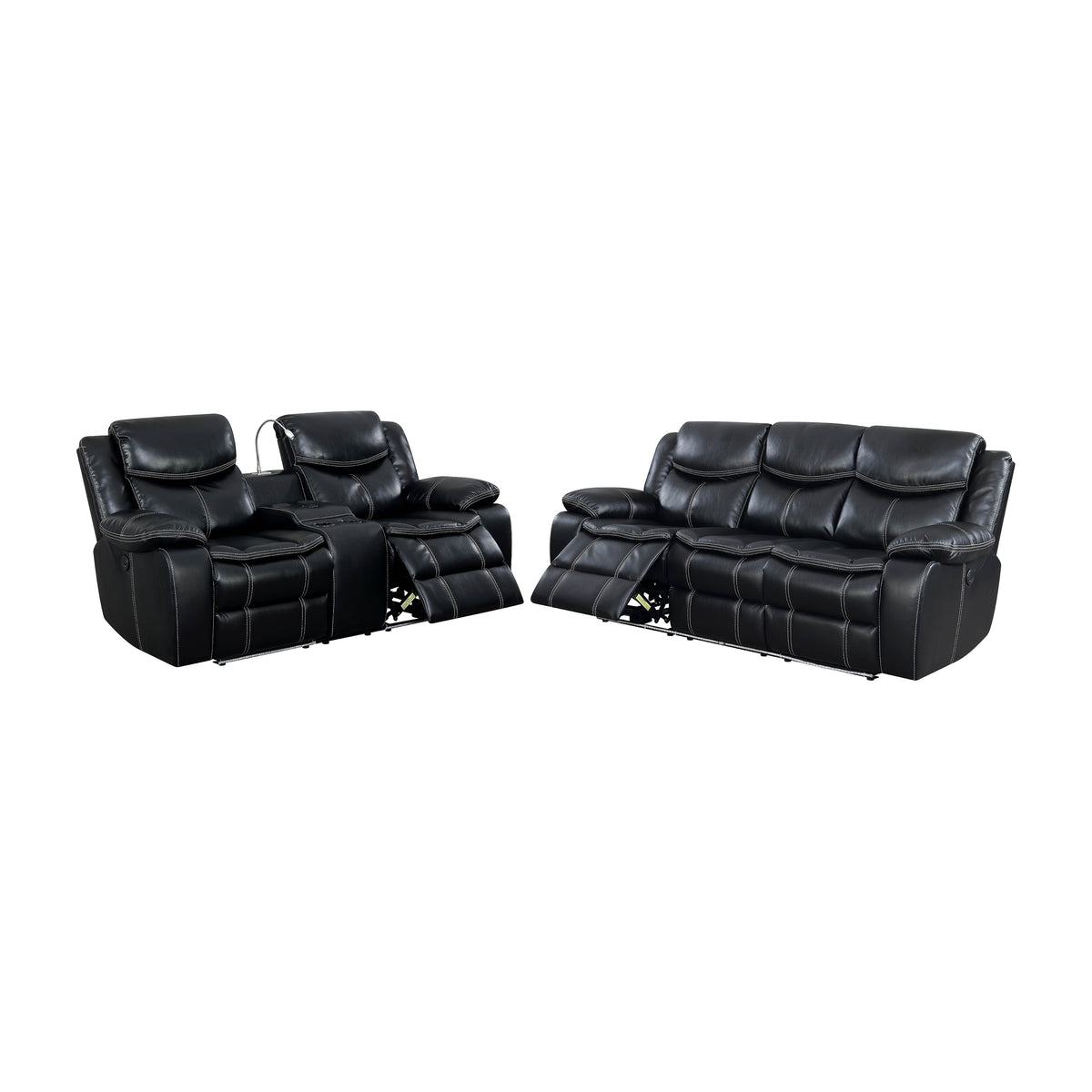 2-Piece Power Recliner Sofa and Loveseat Set in Black Faux Leather K4823