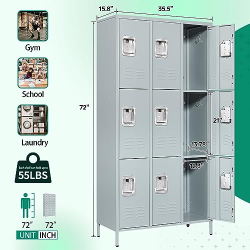 3 Door Metal Storage Locker with Shelves and Lock T6925