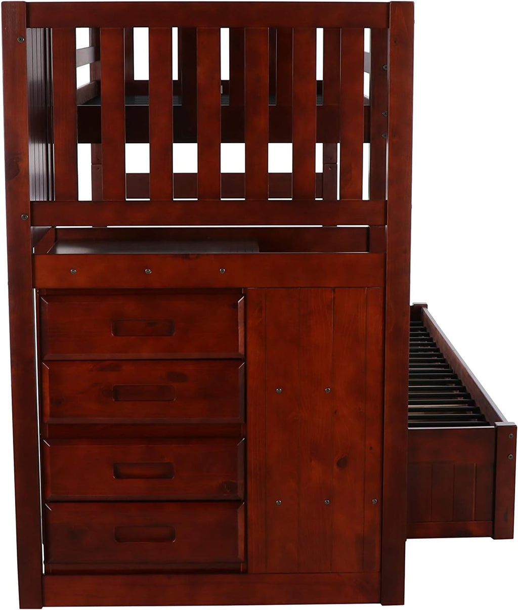 Twin Over Full Staircase Bunk Bed with 3 Drawers in Merlot Finish R724799