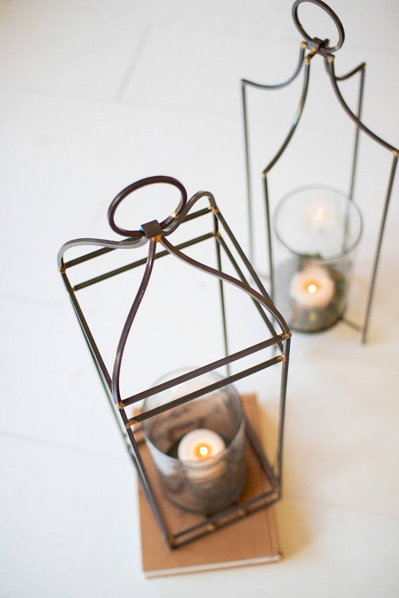 Black Iron Lantern with Glass Hurricane M77220