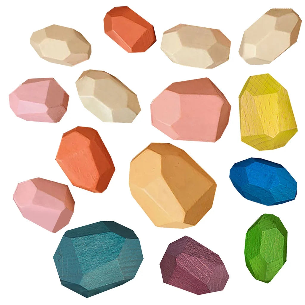 Wooden Stone Building Block Stacking Game Rainbow Toy Q5412