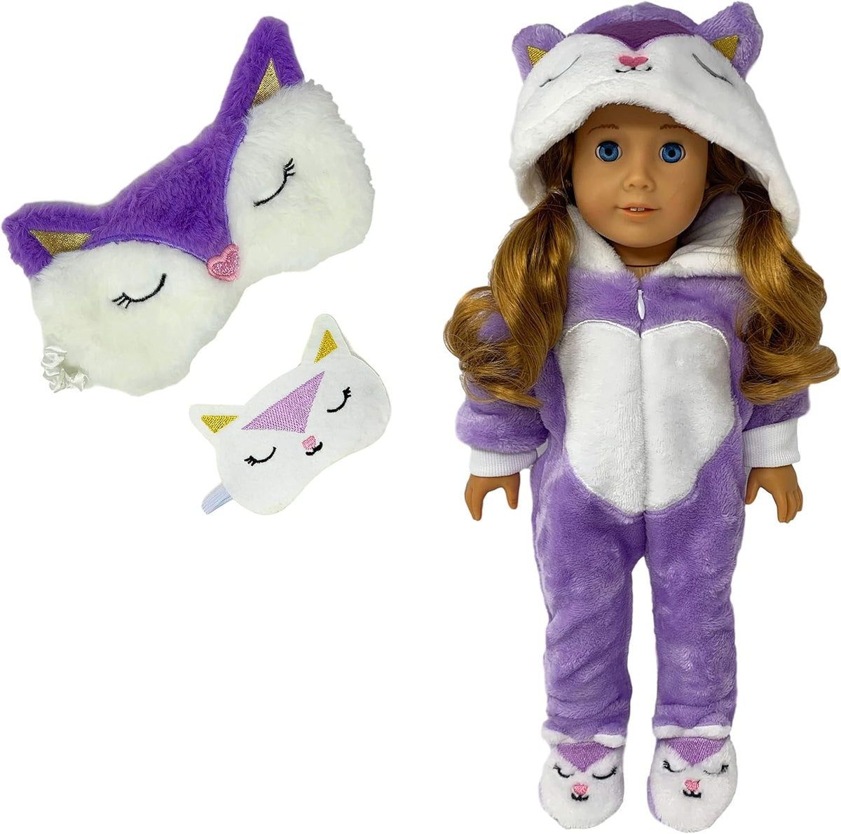 Panda Onesie Pajama with Matching Sleepover Masks for 18 inch Dolls C762
