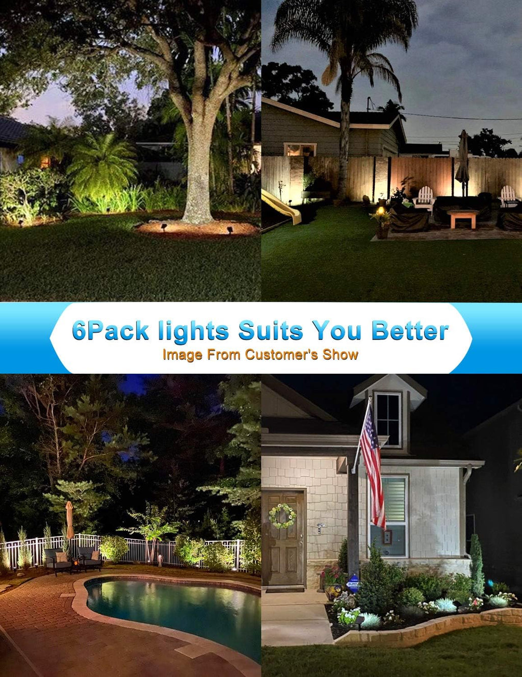 6 Pack IP67 Waterproof Solar Landscape Spotlights E556
