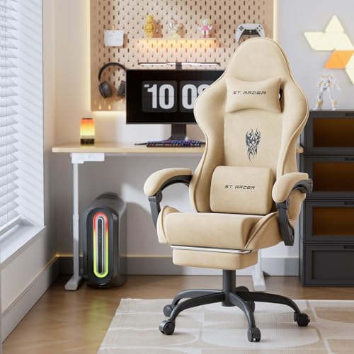 Green Velvet Ergonomic Gaming Chair with Footrest and Massage Lumbar Cushion V619171