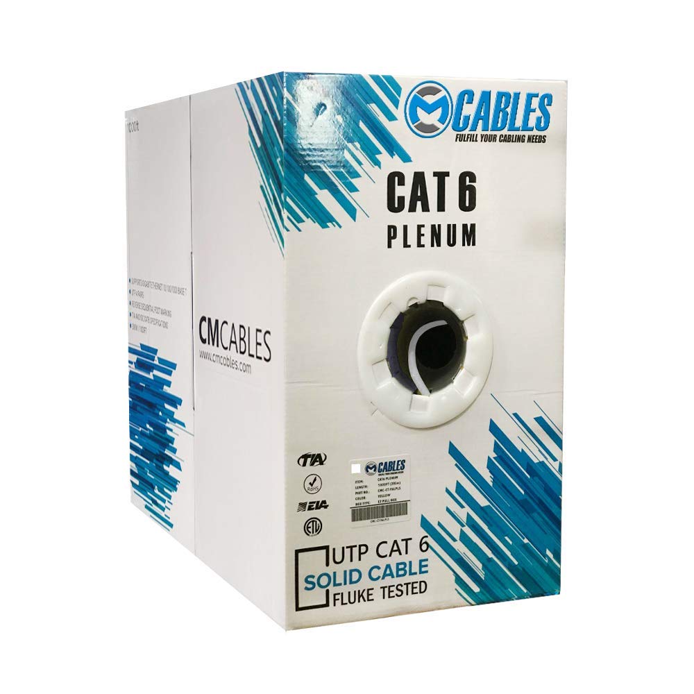 Cat6 1000ft CMP Plenum Rated 550 Mhz 23 AWG Bulk Ethernet Cable White R490