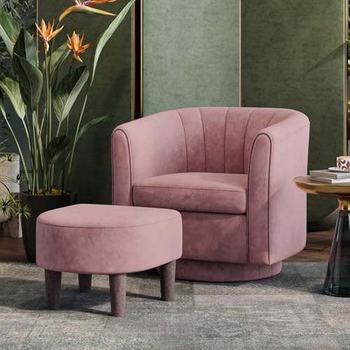 Yellow Velvet Swivel Accent Chair with Ottoman O68995