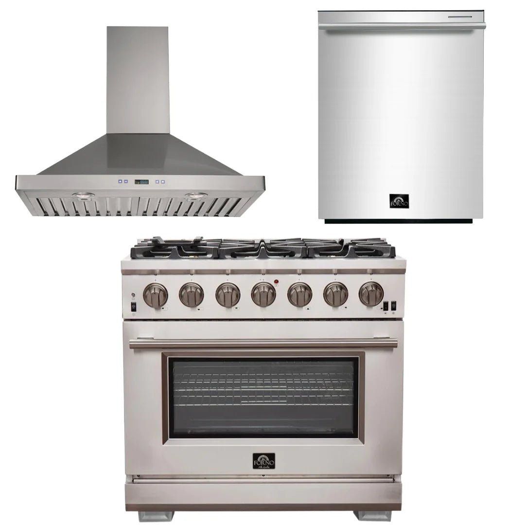 36 Inch Pro Gas Range, Wall Mount Range Hood, Dishwasher Y5535
