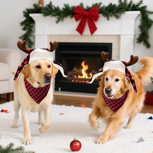 Christmas Reindeer Antlers Headband and Red Scarf for Pets S2590