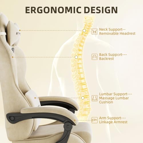 Green Velvet Ergonomic Gaming Chair with Footrest and Massage Lumbar Cushion V619171