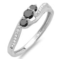 0.50 Carat Black & White Diamond 3 Stone Swirl Ring, White Gold, Size 7.5 K432194